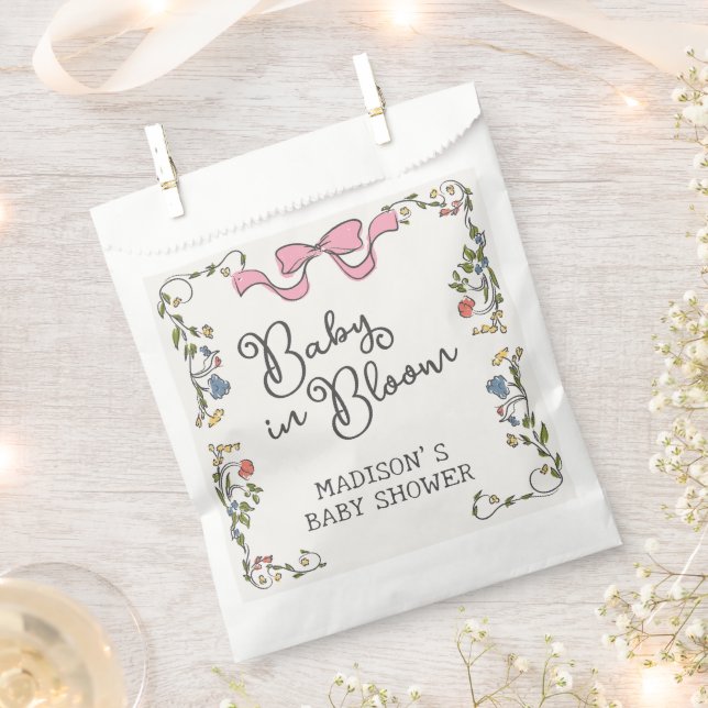 Whimsica Garden Party Doodle Floral Baby Shower Favour Bags (Clipped)