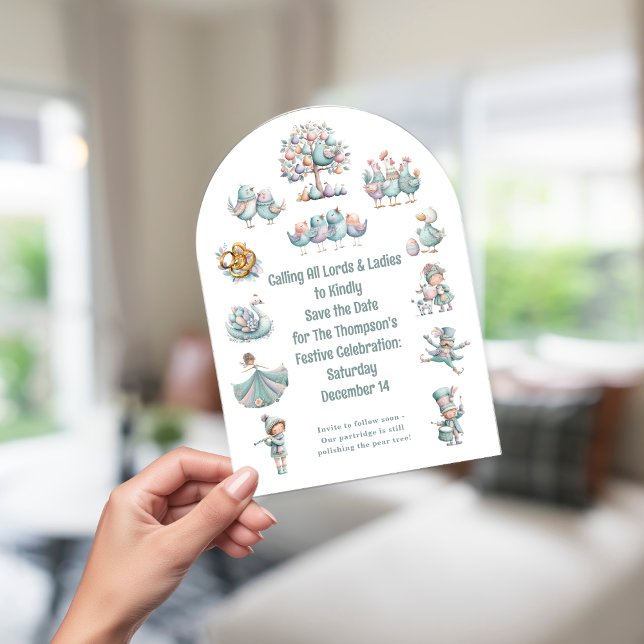 Whimsical 12 Days of Christmas Song Save the Date Invitation (Creator Uploaded)