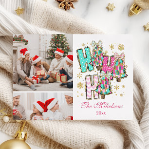 Whimsical 2 Photo Ho Ho Ho Christmas Family Holiday Card