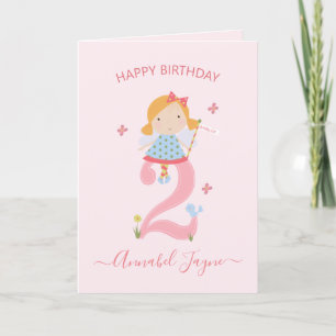 Whimsical 2nd, birthday fairy, girls cute pink card