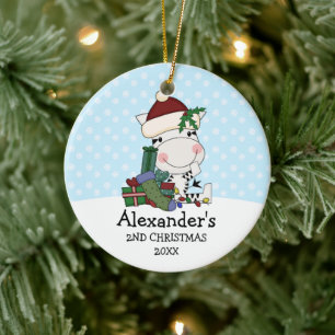 Whimsical 2nd Christmas Santa Zebra Personalised Ceramic Tree Decoration