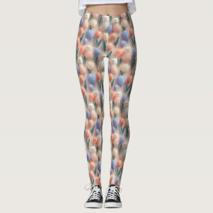 Whimsical 3D Cat and Tulip Seamless Pattern Leggings