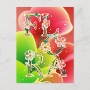Whimsical 3D Glass Flora Typography  Postcard