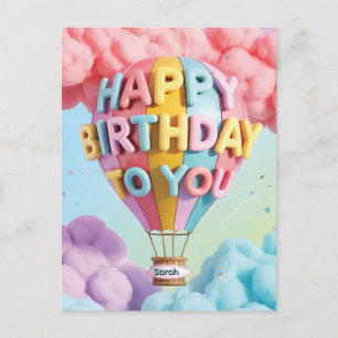 Whimsical 3D "Happy Birthday" Hot Air Balloon Postcard