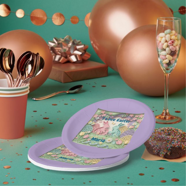 Whimsical 3D Paper Cut Bunny & Easter Eggs Party  Plate (Multi)