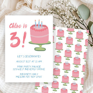 Whimsical 3rd Birthday Cake Kids Party Custom  Invitation