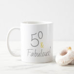 Whimsical 50 and Fabulous Birthday  Coffee Mug<br><div class="desc">50 and Fabulous text in Grey and Yellow. Celebrate turning 50 with this modern trendy simple whimsical text based design</div>