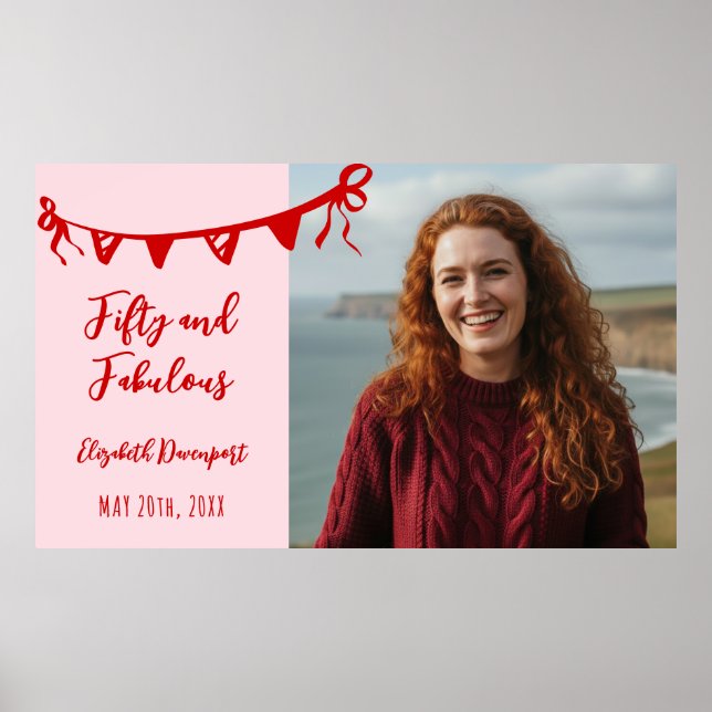 Whimsical 50 and Fabulous Doodle Birthday Photo  Poster (Front)