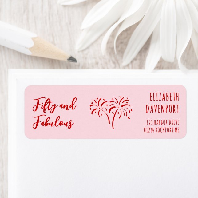 Whimsical 50 and Fabulous Doodle Return Address (Insitu)