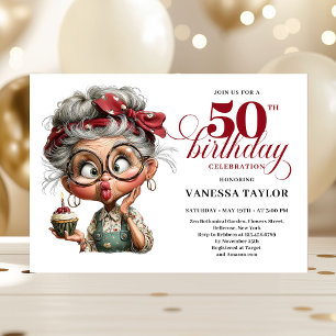 Whimsical 50th birthday invite quirky fun woman