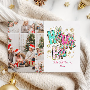 Whimsical 5 Photo  Ho Ho Ho Christmas Family  Holiday Card