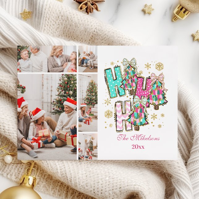 Whimsical 5 Photo  Ho Ho Ho Christmas Family  Holiday Card (Creator Uploaded)