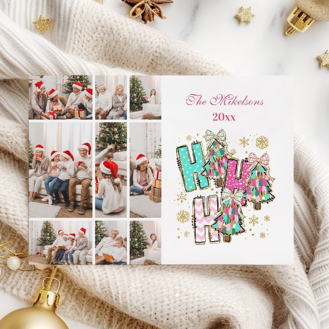 Whimsical 9 Photo  Ho Ho Ho Christmas Family  Holiday Card (Creator Uploaded)