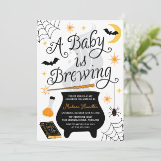 Whimsical A Baby Is Brewing Halloween Baby Shower Invitation