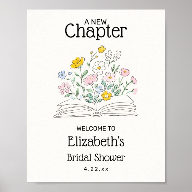 Whimsical A New Chapter Bridal Shower Welcome Sign (Front)