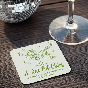Whimsical A Tini Bit Older Green Birthday Party Square Paper Coaster