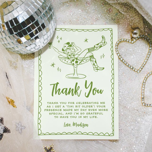 Whimsical A Tini Bit Older Green Birthday Party Thank You Card (Creator Uploaded)