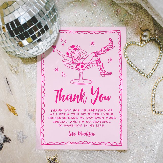 Whimsical A Tini Bit Older Hot Pink Birthday Party Thank You Card (Creator Uploaded)