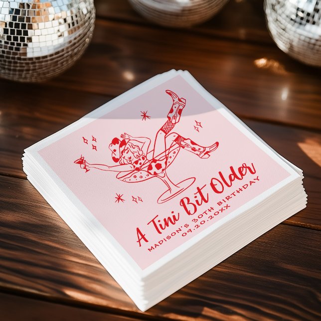 Whimsical A Tini Bit Older Pink and Red Birthday Napkin (Creator Uploaded)