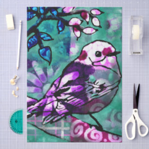 Whimsical Abstract Bird Floral Decoupage Tissue Paper