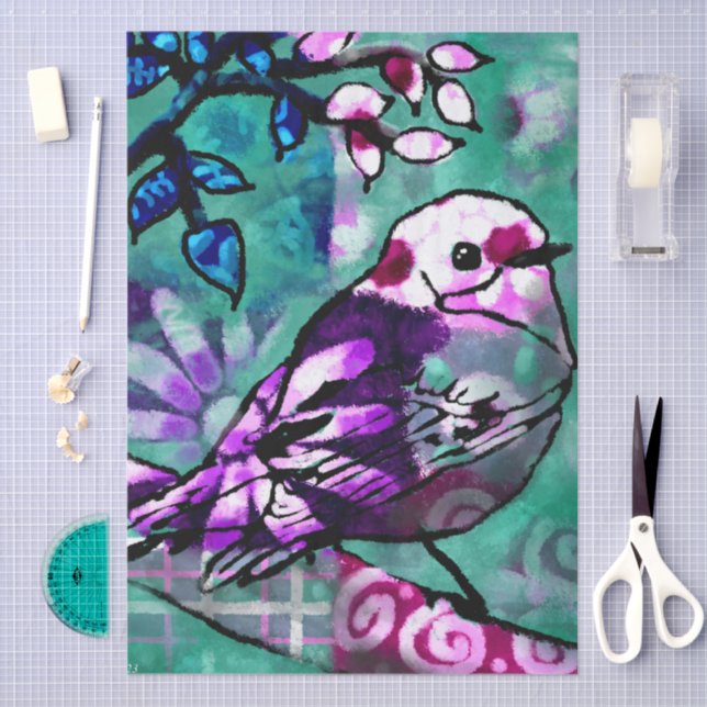 Whimsical Abstract Bird Floral Decoupage Tissue Paper (Craft)