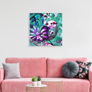 Whimsical Abstract Bird Floral Teal Purple Canvas Print