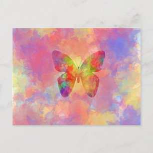 Whimsical Abstract Butterfly Rainbow Watercolor Postcard