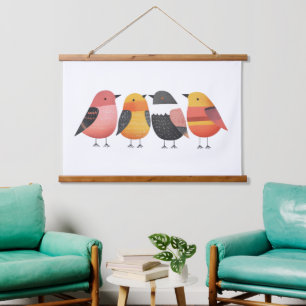 Whimsical Abstract Colourful Birds Watercolor Art Hanging Tapestry