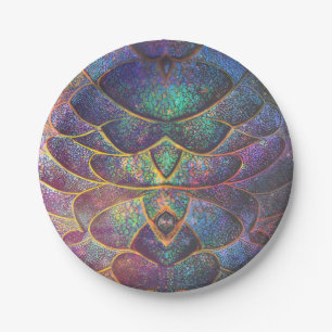 Whimsical Abstract Dragon Scales Cool Fractal Art Paper Plate