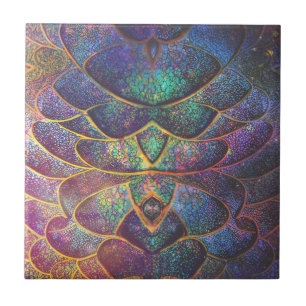 Whimsical Abstract Dragon Scales Cool Fractal Art Tile