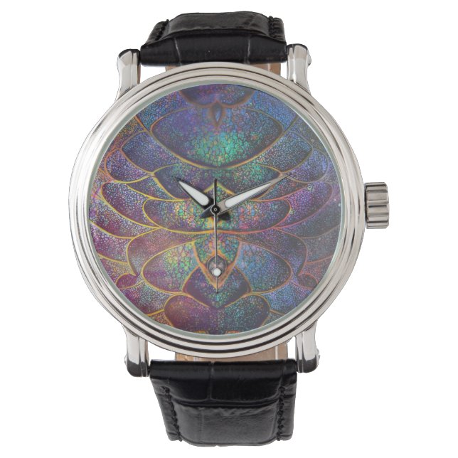 Whimsical Abstract Dragon Scales Cool Fractal Art Watch (Front)