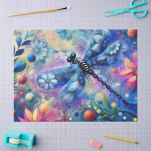 Whimsical Abstract Dragonfly Floral Decoupage Tissue Paper