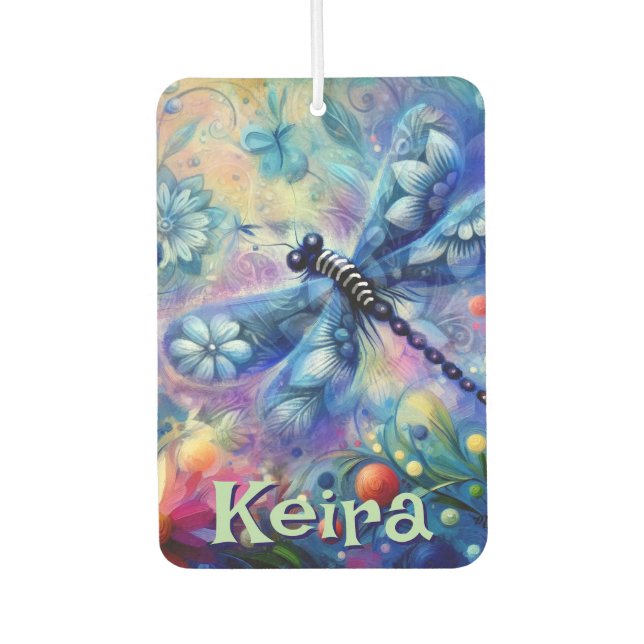 Whimsical Abstract Dragonfly Floral Personalised Car Air Freshener (Front)