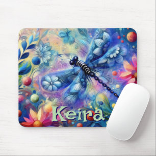 Whimsical Abstract Dragonfly Floral Personalised Mouse Mat