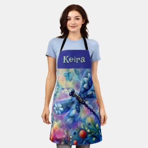 Whimsical Abstract Dragonfly Floral Personalized Apron