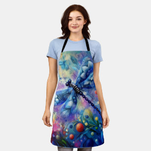 Whimsical Abstract Dragonfly Floral Teal Blue Pink Apron
