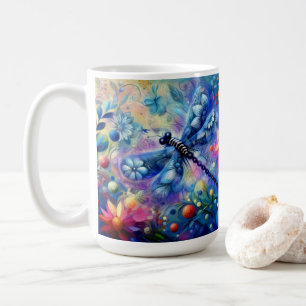 Whimsical Abstract Dragonfly Floral Teal Blue Pink Coffee Mug