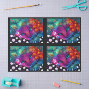 Whimsical Abstract Dreamy Kitty Cat Decoupage Tissue Paper
