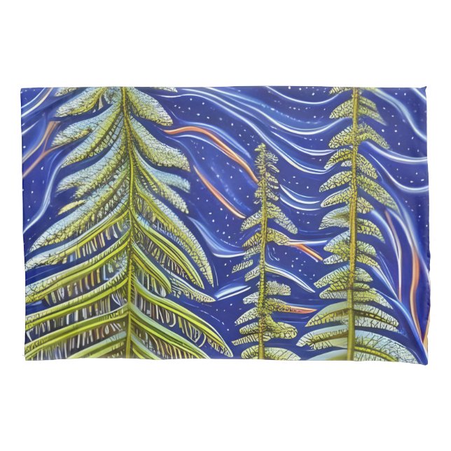 Whimsical Abstract Evergreens Pillowcase (Front-Left)