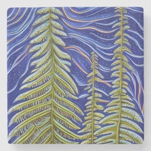 Whimsical Abstract Evergreens Stone Coaster