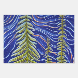 Whimsical Abstract Evergreens Wrapping Paper Sheet