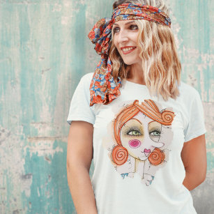 Whimsical Abstract Face Artsy Fun Unique Colorful  T-Shirt
