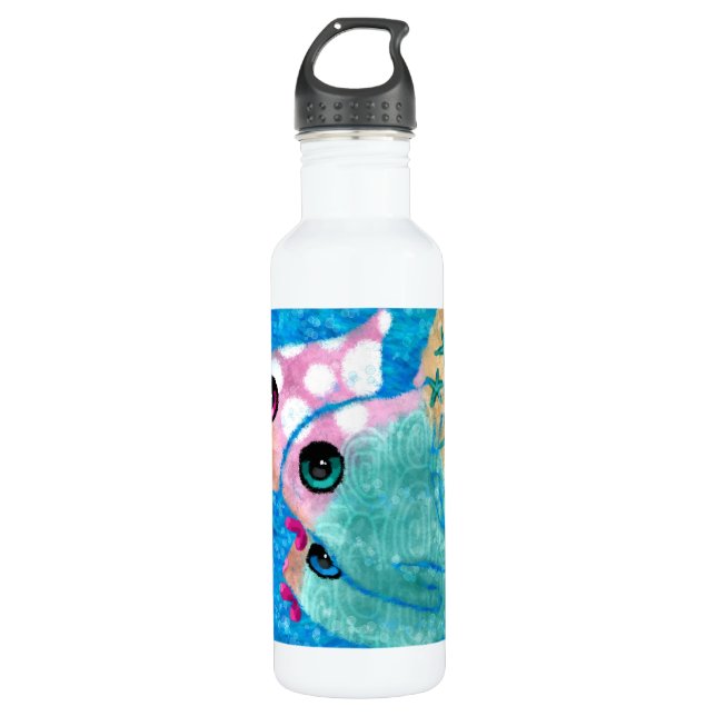 Whimsical Abstract Fish Beach Nautical Teal Pink 710 Ml Water Bottle (Front)
