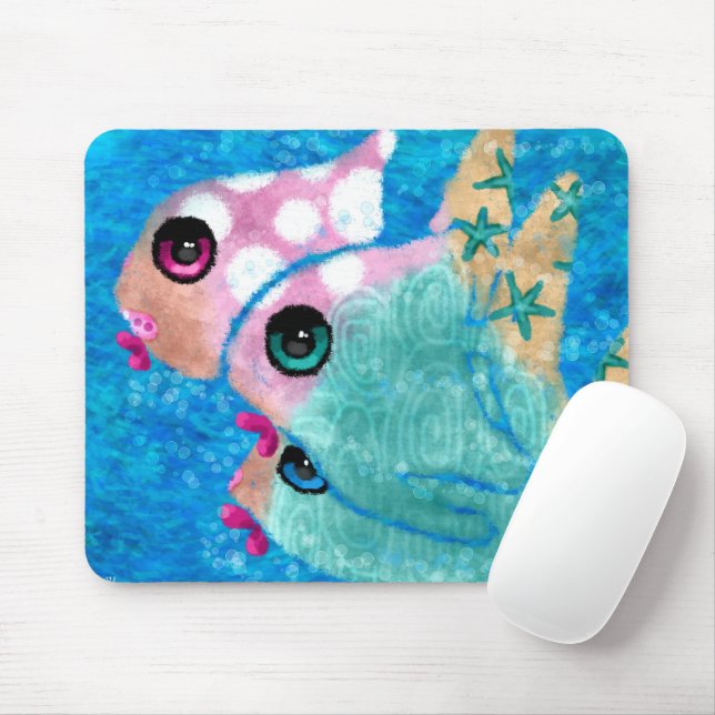 Whimsical Abstract Fish Beach Nautical Teal Pink Mouse Mat (With Mouse)