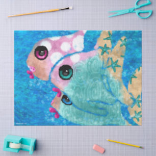 Whimsical Abstract Fish Nautical Coastal Decoupage Tissue Paper