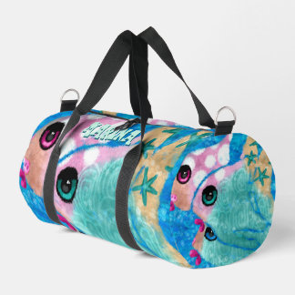 Whimsical Abstract Fish Trio Blue Personalised Duffle Bag