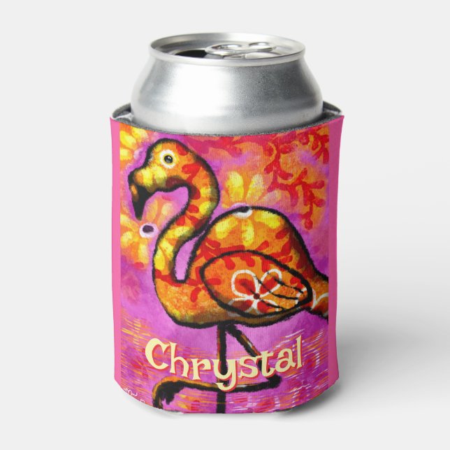  Whimsical Abstract Flamingo Bird Personalised Can Cooler (Can Front)