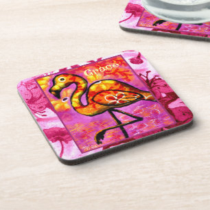  Whimsical Abstract Flamingo Bird Personalised Coaster