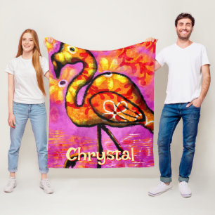 Whimsical Abstract Flamingo Bird Personalised Fleece Blanket