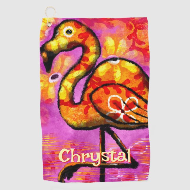  Whimsical Abstract Flamingo Bird Personalised Golf Towel (Front)
